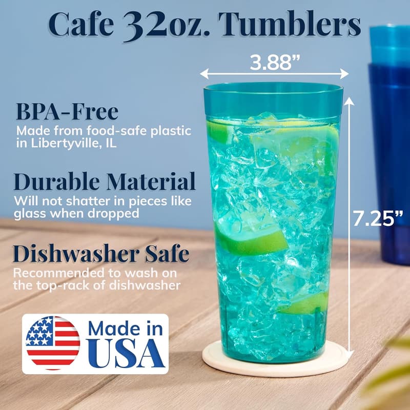 Coastal 32 oz BPA-Free Acrylic Tumblers - Set of 12