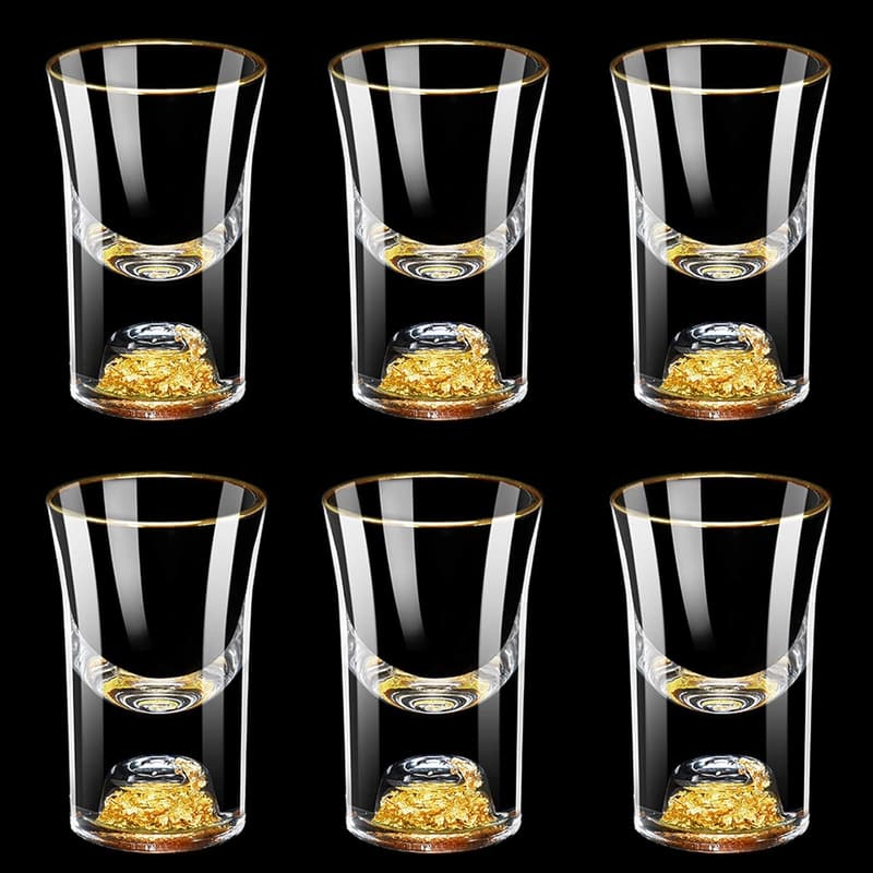 Crystal Shot Glass Set with 24K Gold Flakes - Set of 6