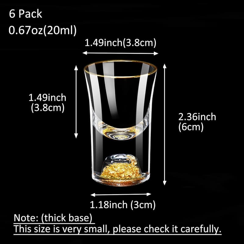 Crystal Shot Glass Set with 24K Gold Flakes - Set of 6