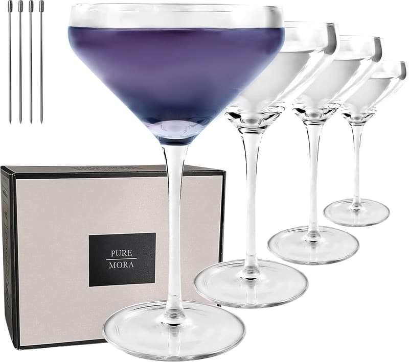Set of 4 Handblown Crystal Martini Glasses - 8oz