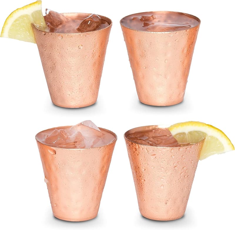 Set of 4 Hammered Copper Shot Glasses for Cold Drinks