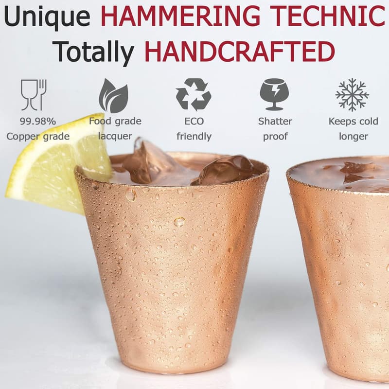 Set of 4 Hammered Copper Shot Glasses for Cold Drinks