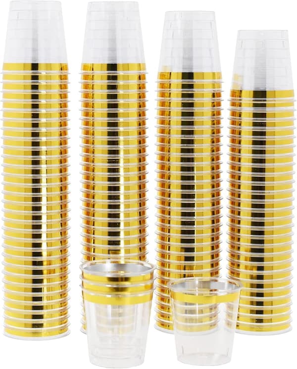 Clear Gold Plastic Shot Glasses - 120 Pack for Parties