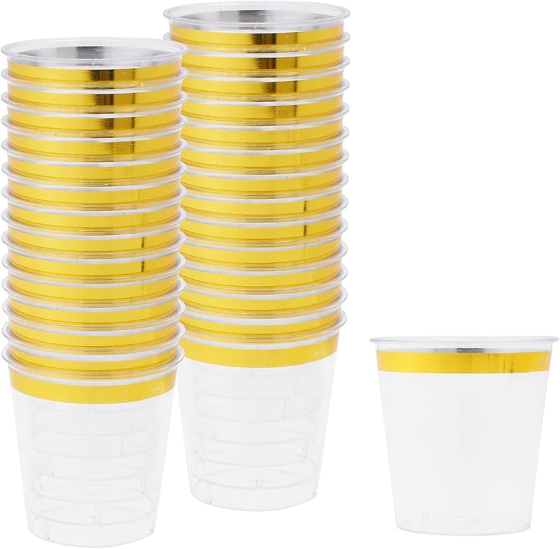 Clear Gold Plastic Shot Glasses - 120 Pack for Parties