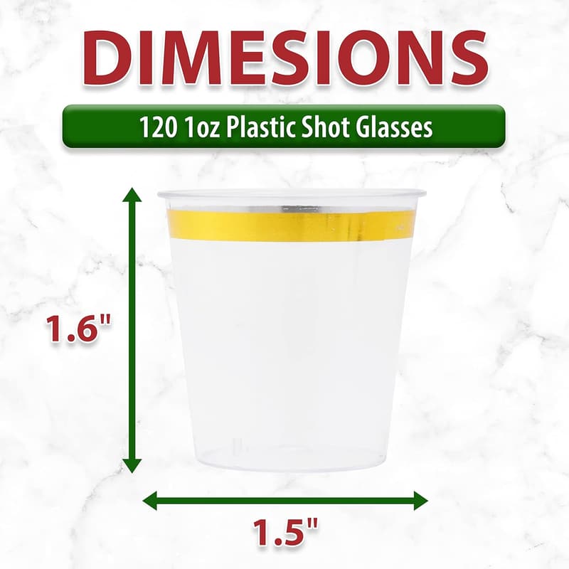 Clear Gold Plastic Shot Glasses - 120 Pack for Parties