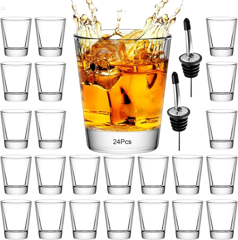 Bulk Set of 24 Heavy Base Clear Shot Glasses (1.7 oz)