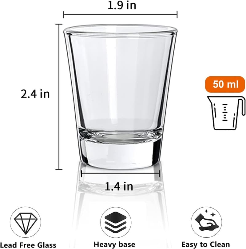 Bulk Set of 24 Heavy Base Clear Shot Glasses (1.7 oz)