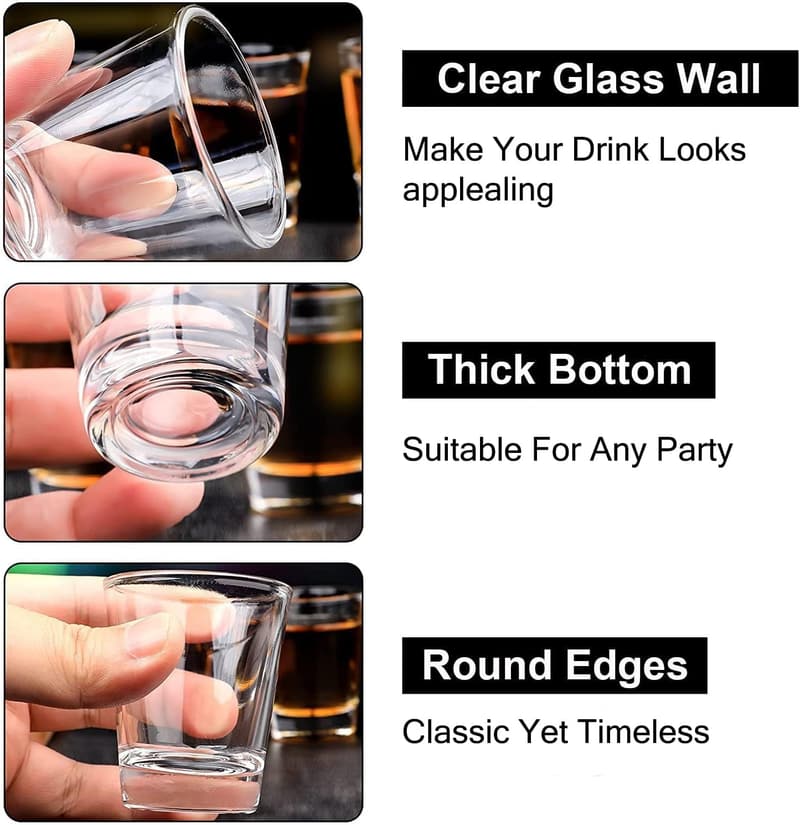 Bulk Set of 24 Heavy Base Clear Shot Glasses (1.7 oz)