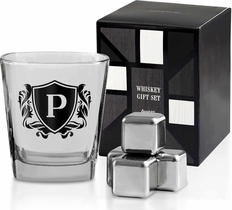 Personalized Whiskey Glass Set with Stones for Father's Day