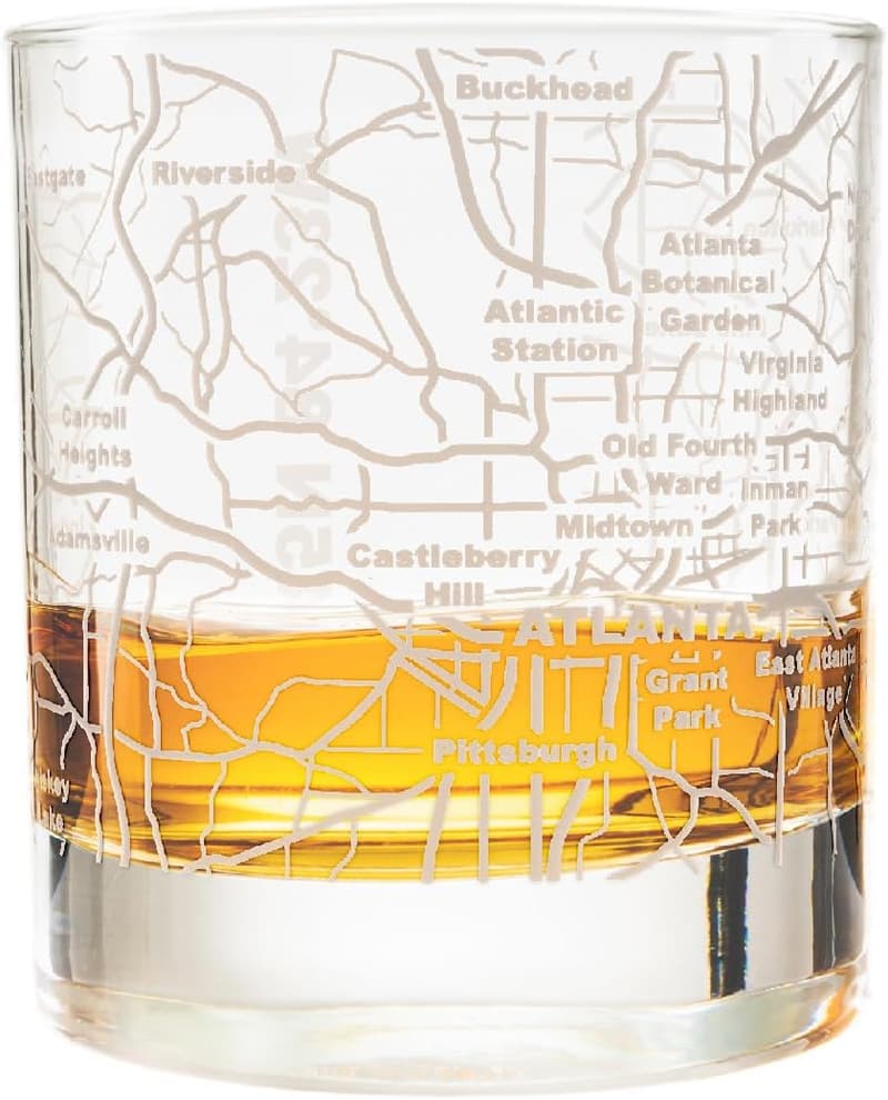 Atlanta Map Etched Whiskey Glass - 10 Oz Old Fashioned Tumbler