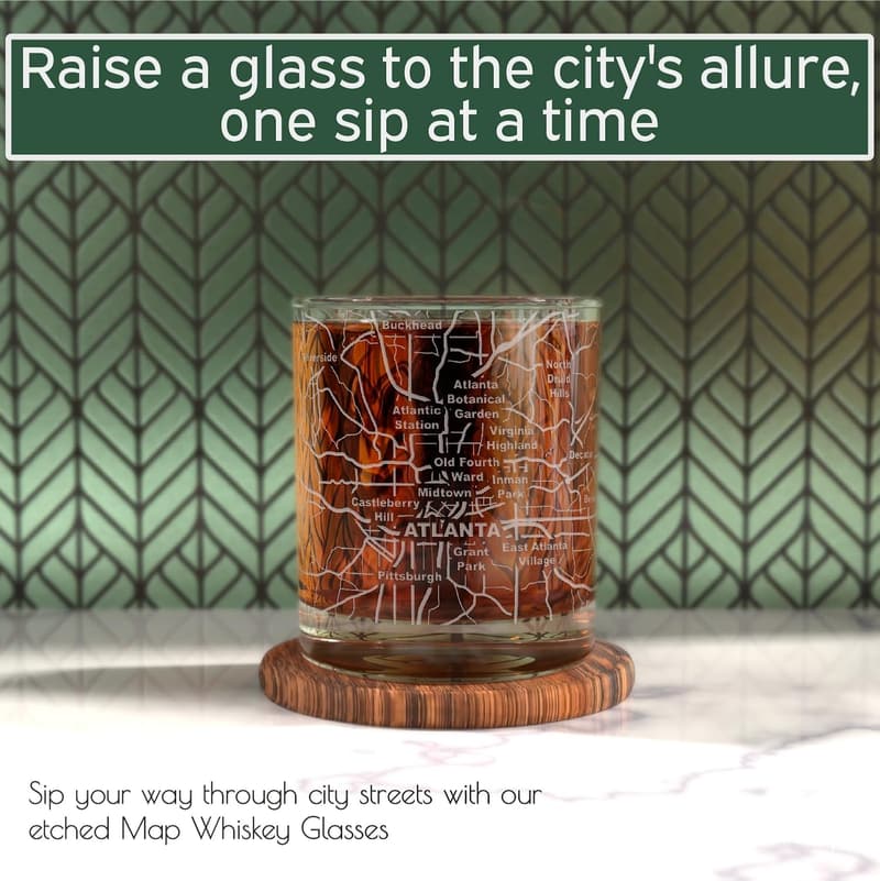 Atlanta Map Etched Whiskey Glass - 10 Oz Old Fashioned Tumbler
