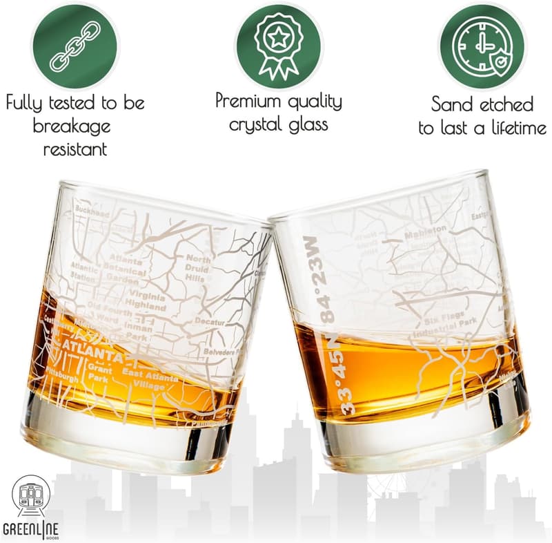 Atlanta Map Etched Whiskey Glass - 10 Oz Old Fashioned Tumbler