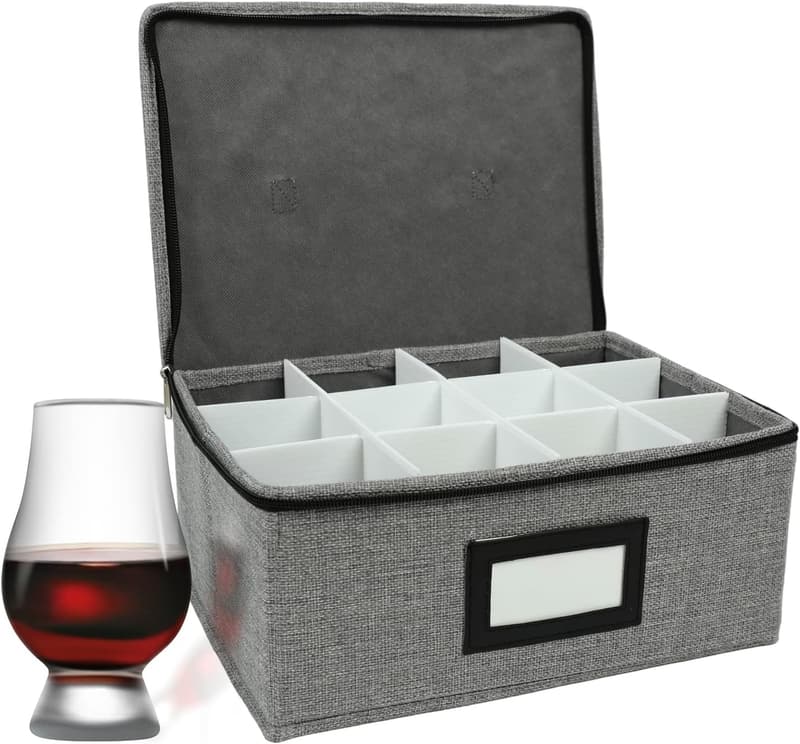 Whiskey Storage Box with 12 Compartments and Padding
