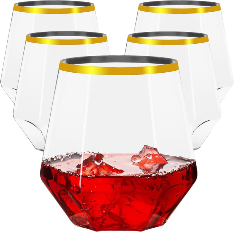40 Pack Unbreakable Gold Rim Disposable Wine Glasses