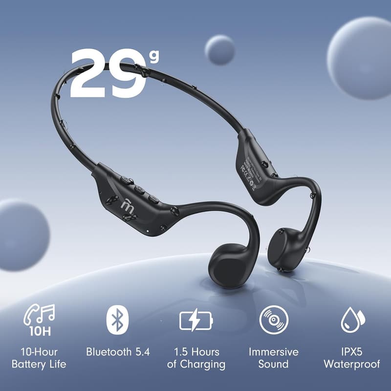Bluetooth Bone Conduction Headphones for Sports, Waterproof, 10H Playtime