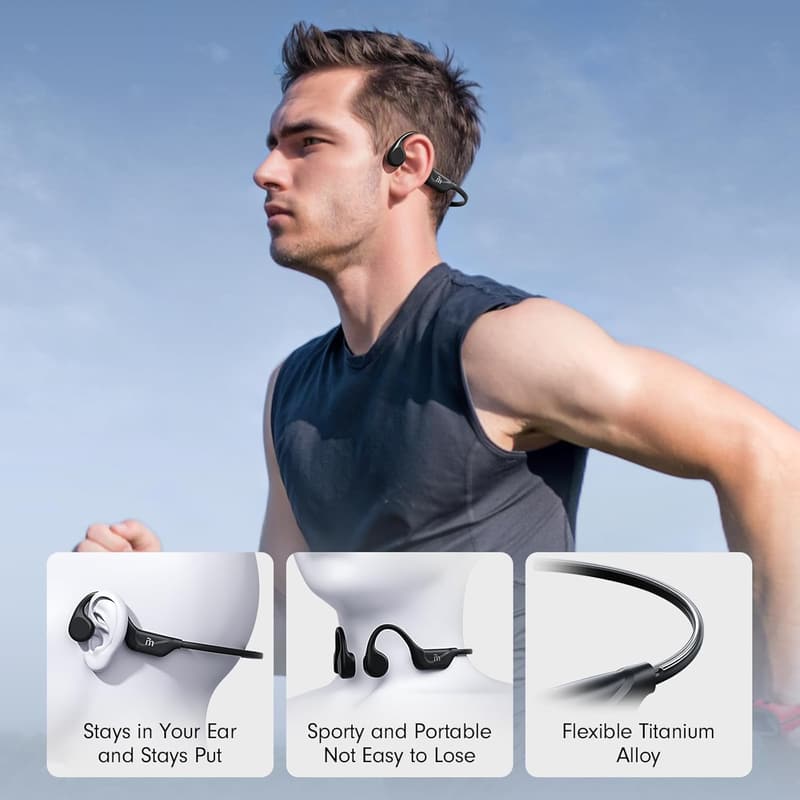 Bluetooth Bone Conduction Headphones for Sports, Waterproof, 10H Playtime