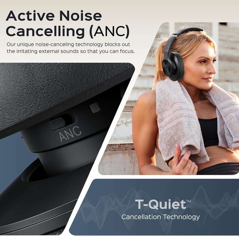 TREBLAB Z2 Active Noise Cancelling Bluetooth Headphones - 35H Battery, Deep Bass