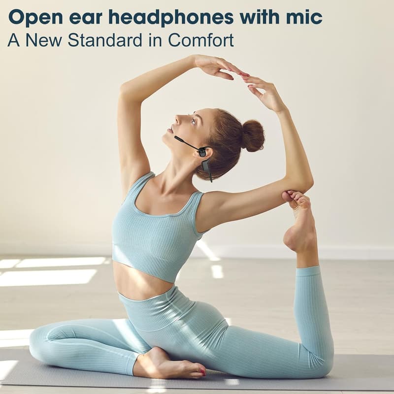 Bluetooth 5.3 Open Ear Headphones with Mic for Meetings