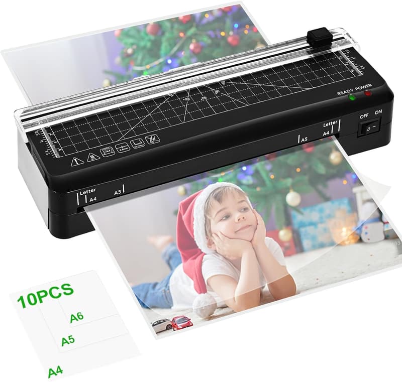 Portable A4 Laminator with Built-In Trimmer & 10 Pouches