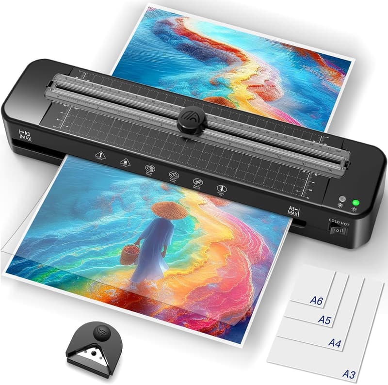 A3 Laminator Machine with 30 Pouches & Built-in Cutter