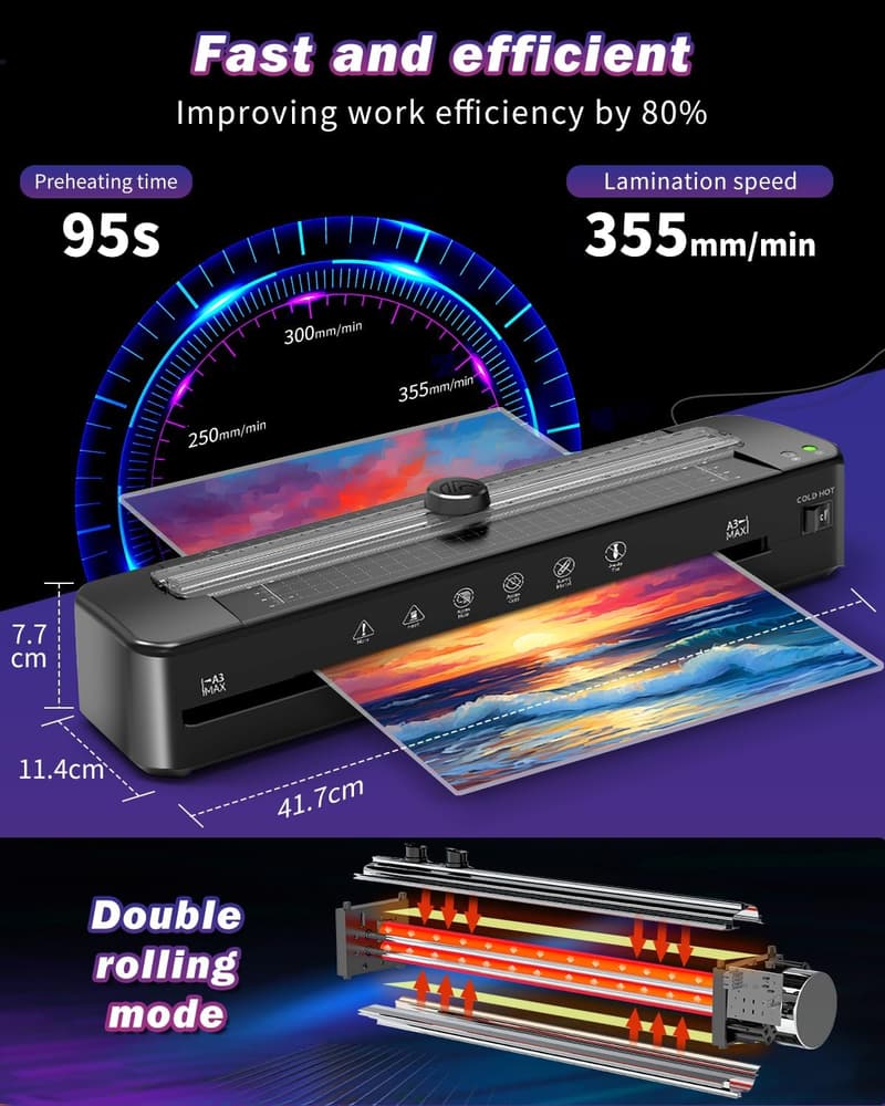 A3 Laminator Machine with 30 Pouches & Built-in Cutter