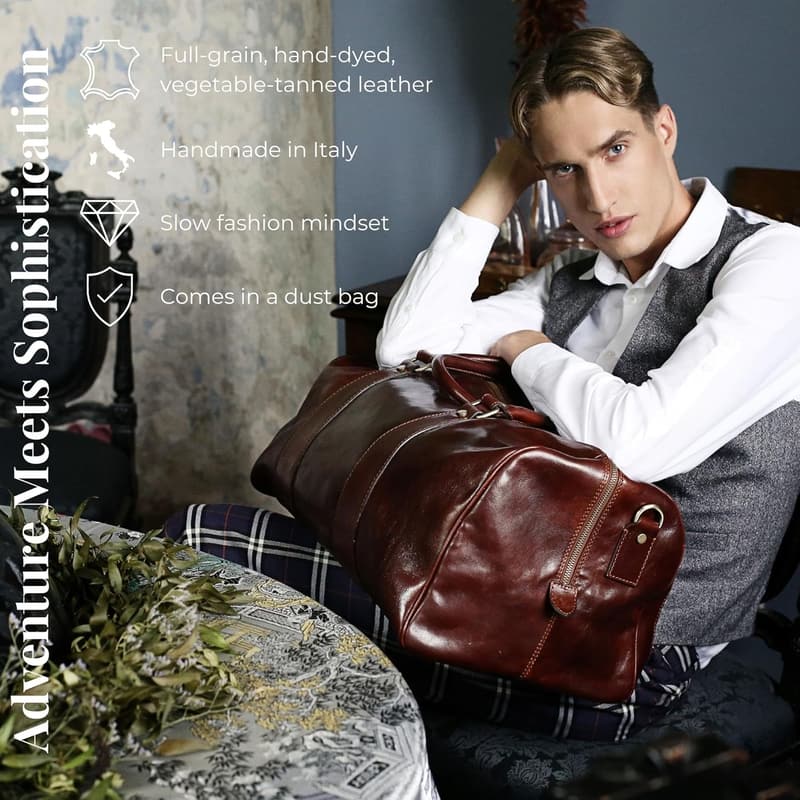 Large Leather Duffel Bag for Travel and Gym