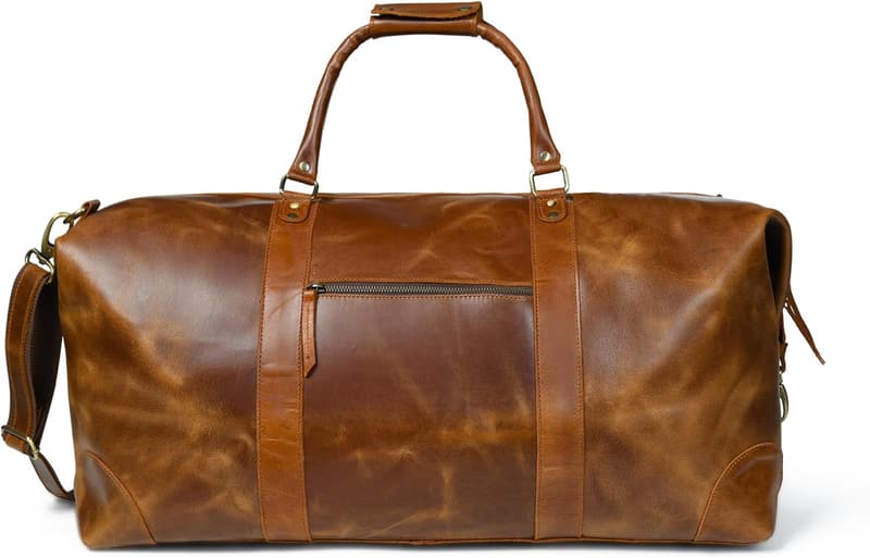 Antique 24-Inch Full Grain Leather Duffle Bag for Travel