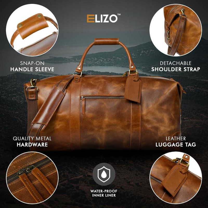 Antique 24-Inch Full Grain Leather Duffle Bag for Travel