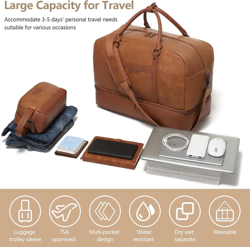 Large Travel Duffel Bag with Shoe Compartment for Women & Men