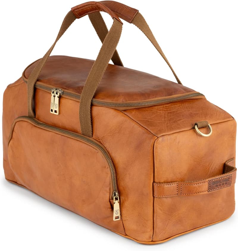 Vintage Genuine Leather Duffle Bag for Travel or Gym - Brown
