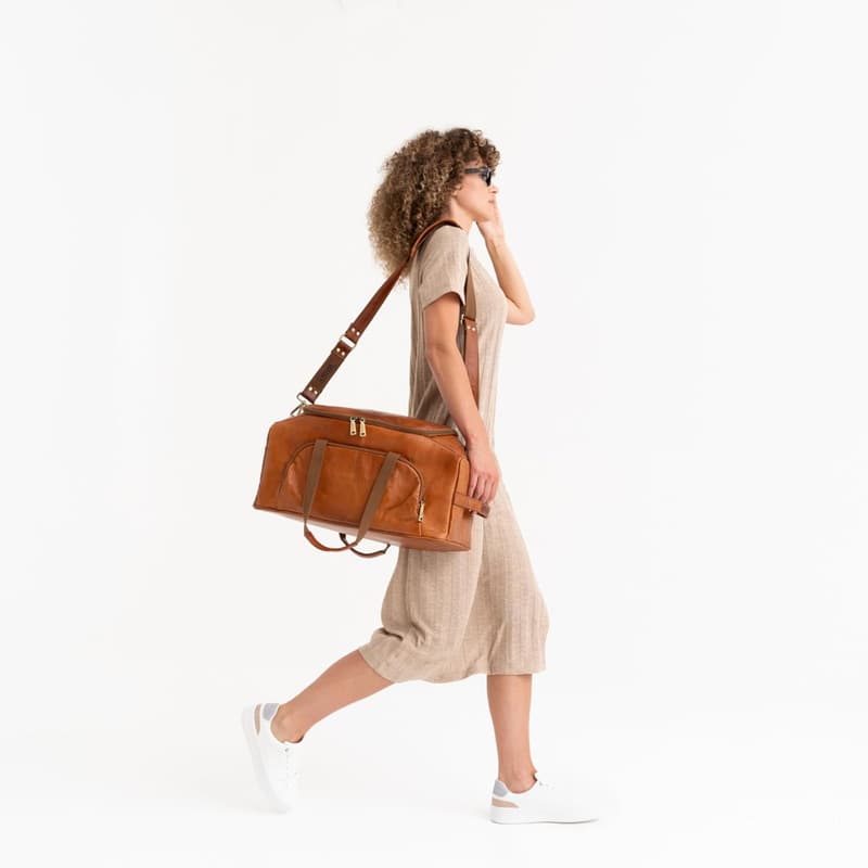 Vintage Genuine Leather Duffle Bag for Travel or Gym - Brown