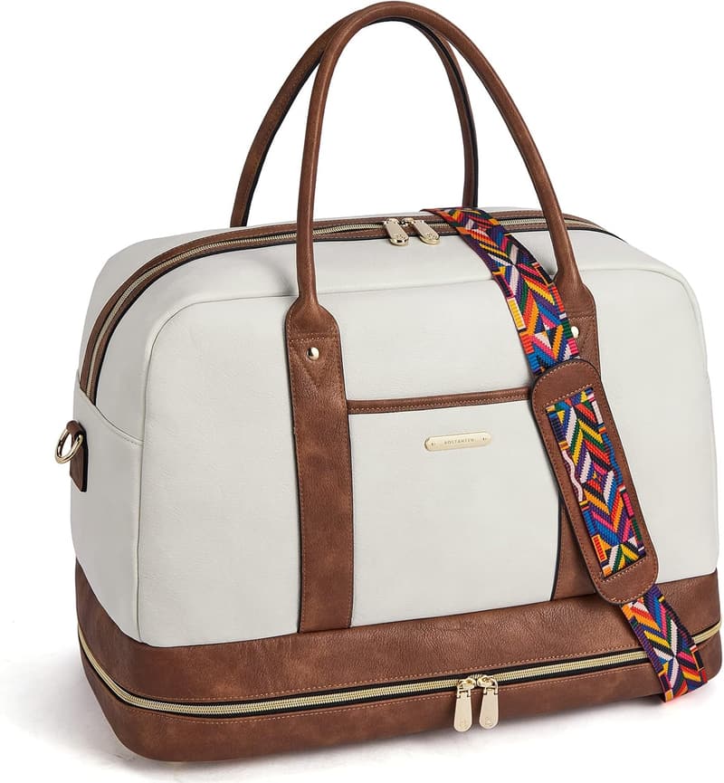 Women's Leather Travel Duffel Bag with Shoe Compartment