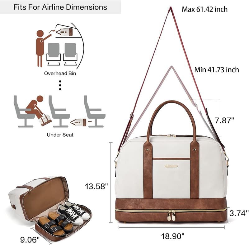 Women's Leather Travel Duffel Bag with Shoe Compartment