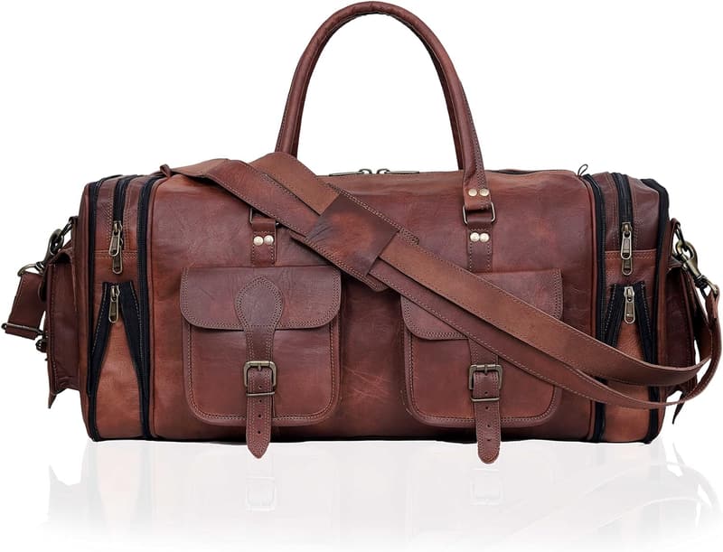 Vintage Leather Duffel Bag for Travel – Handmade 20 Inch
