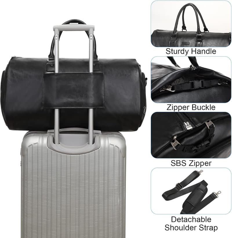 Travel Garment Bag for Men - Leather Suit Carrier with Straps