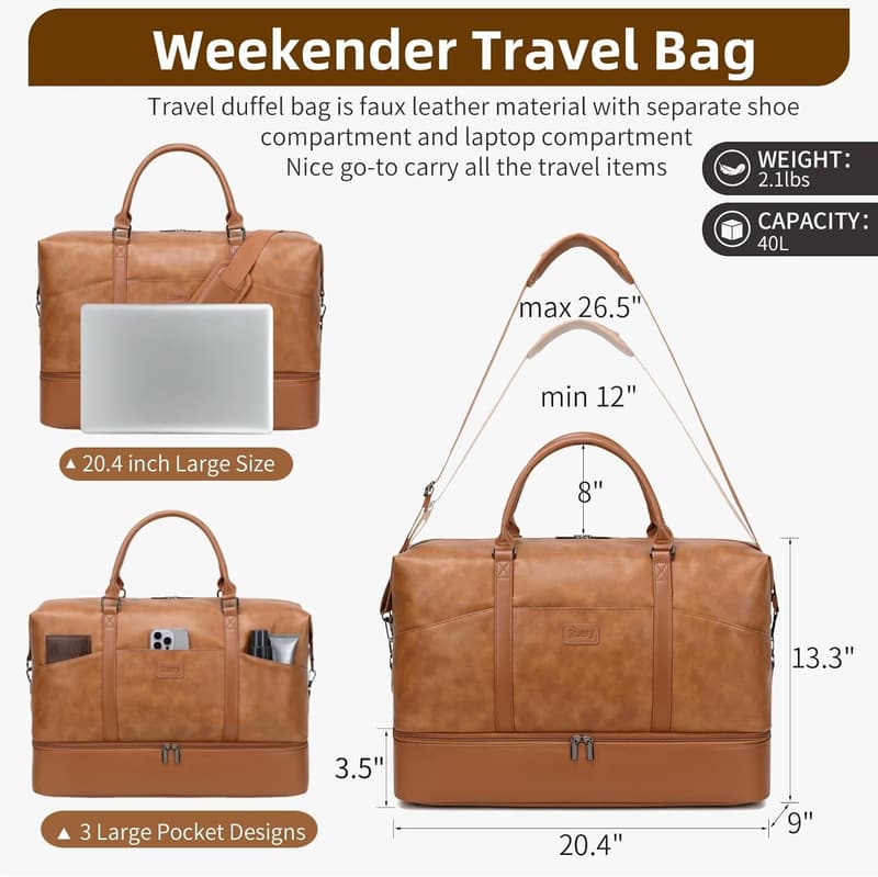 Large Weekender Bag Set for Women with Shoe Compartment
