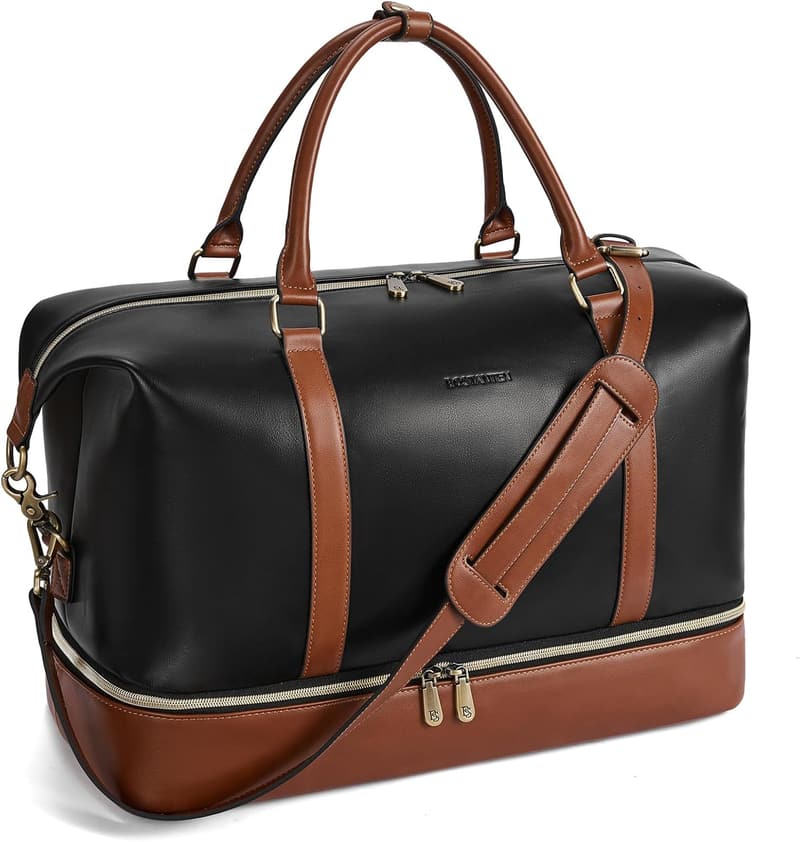 Women’s Leather Travel Duffle Bag with Shoe Compartment