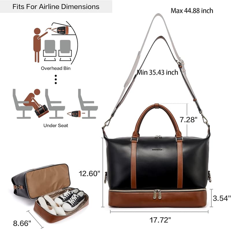 Women’s Leather Travel Duffle Bag with Shoe Compartment