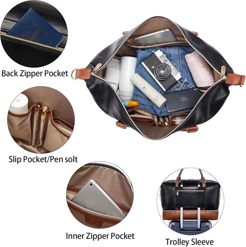 Women’s Leather Travel Duffle Bag with Shoe Compartment