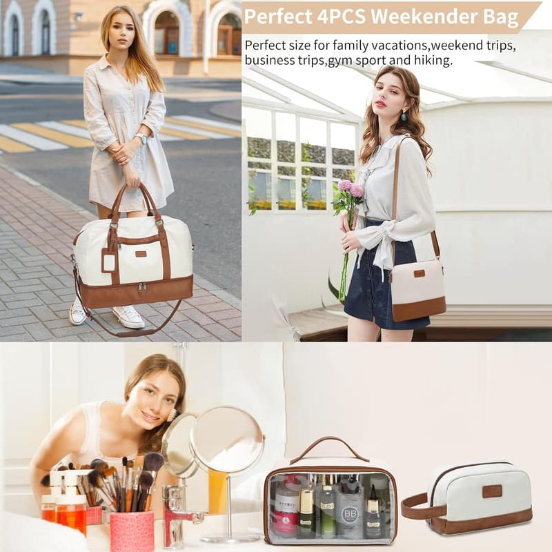 Large Women's Weekender Bag with Shoe Compartment & Toiletry Bag