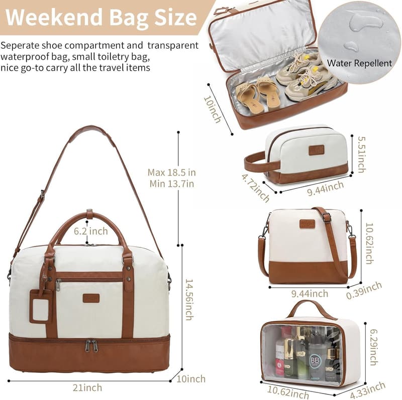 Large Women's Weekender Bag with Shoe Compartment & Toiletry Bag