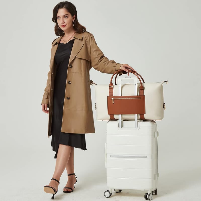 Women's Leather Duffel Bag with Trolley Sleeve for Travel
