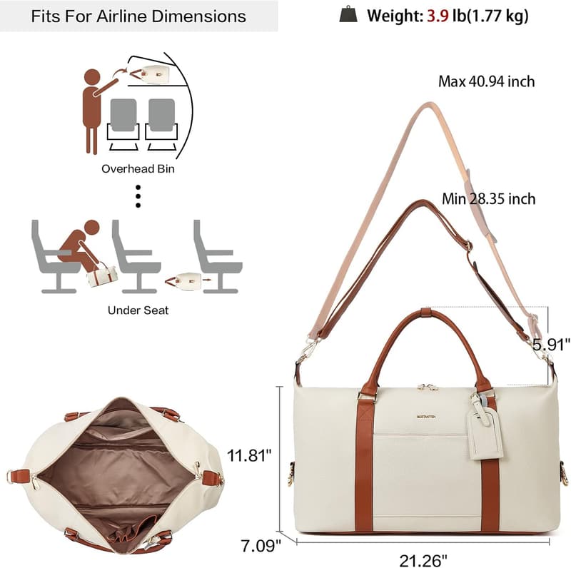 Women's Leather Duffel Bag with Trolley Sleeve for Travel