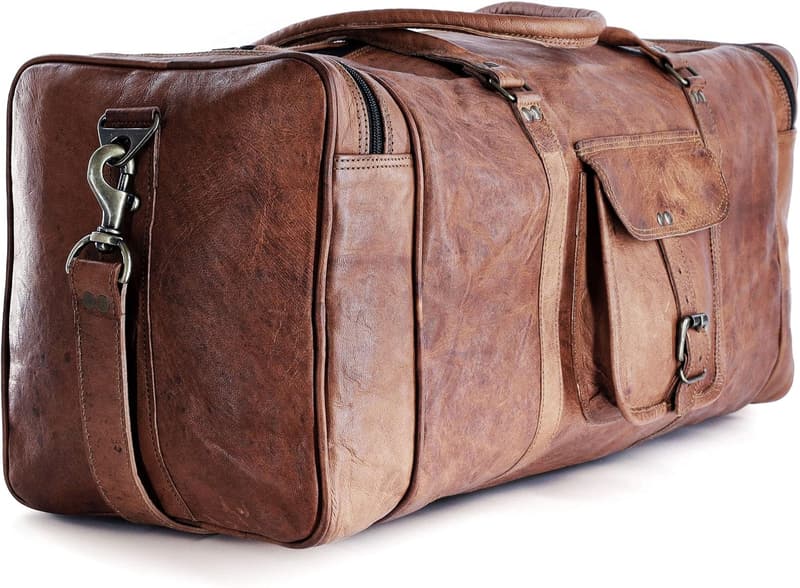 Leather 24-Inch Duffel Bag for Weekend Travel and Sports