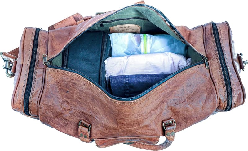 Leather 24-Inch Duffel Bag for Weekend Travel and Sports