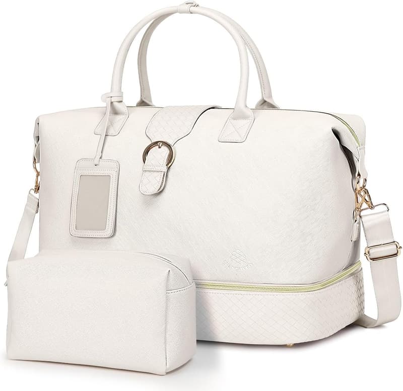 Women's Leather Travel Duffel Bag with Shoe Compartment