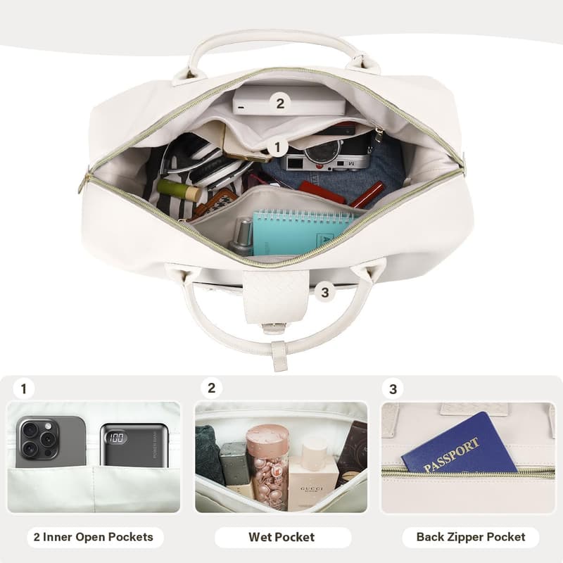 Women's Leather Travel Duffel Bag with Shoe Compartment