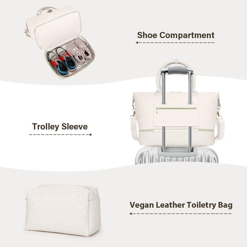 Women's Leather Travel Duffel Bag with Shoe Compartment
