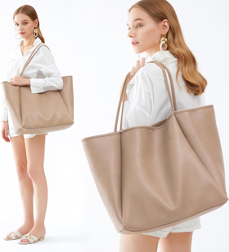 Oversized PU Leather Weekender Tote Bag for Women