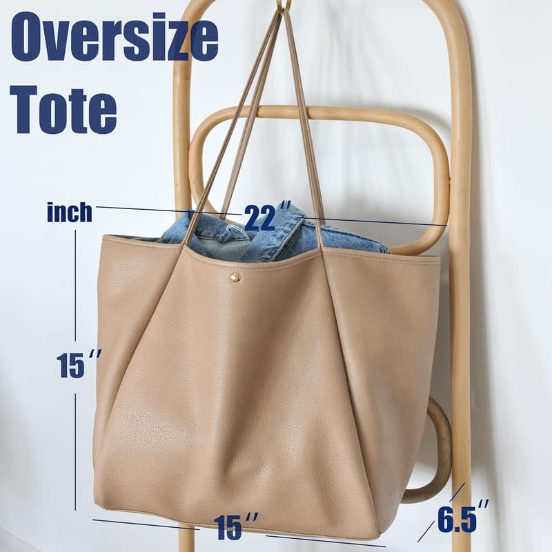 Oversized PU Leather Weekender Tote Bag for Women